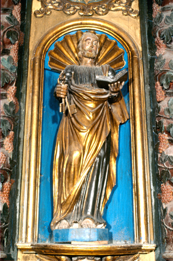 statues (2) (paire, en pendant, statuette) : Saint Pierre, Saint Paul