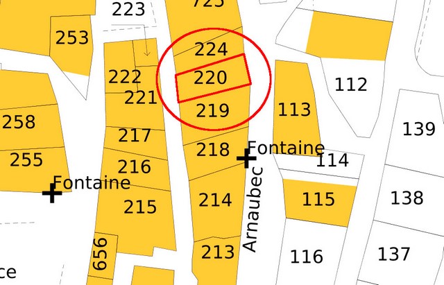 Plan de masse d'après le cadastre de 2021, section 000F. Echelle d'origine 1/500e.