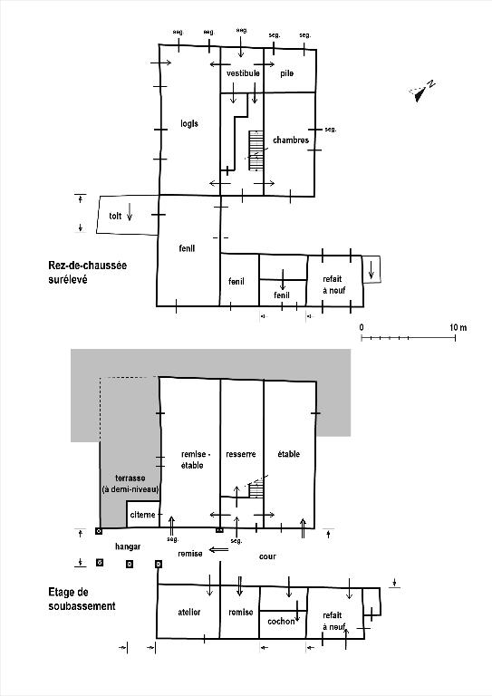 Plans schématiques de l'étage de soubassement et du rez-de-chaussée surélevé