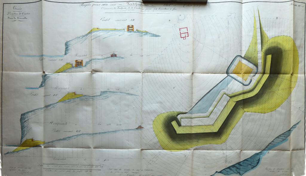 [Plan de projet d'organisation de la batterie de Corbière pour 6 bouches à feu], 1859.