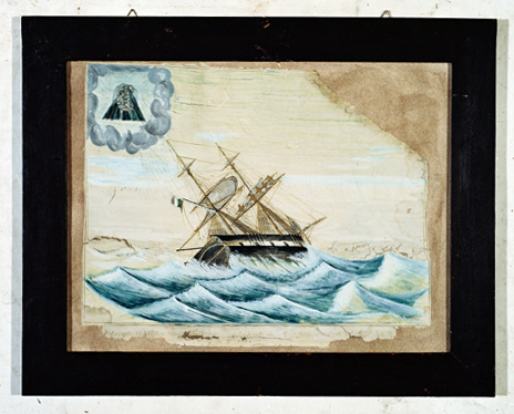 ex-voto, tableau : Bateau dans la tempête, brigantin