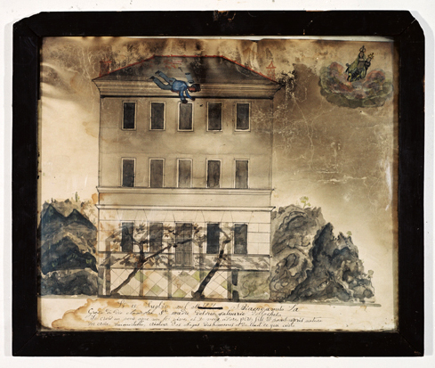 ex-voto, tableau : Chute d'un homme tombant d'un toit