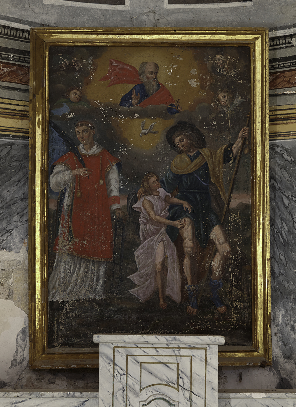 Tableau, cadre : saint Laurent et saint Roch