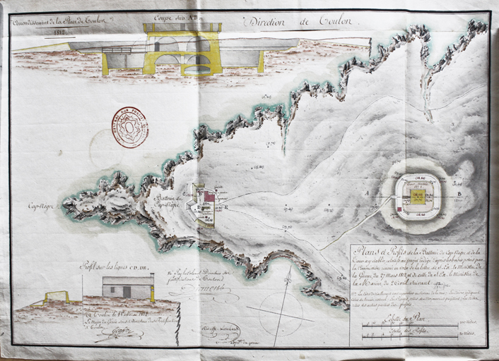 Plan et profils de la batterie du Cap Nègre et de la tour à y établir, 1812.