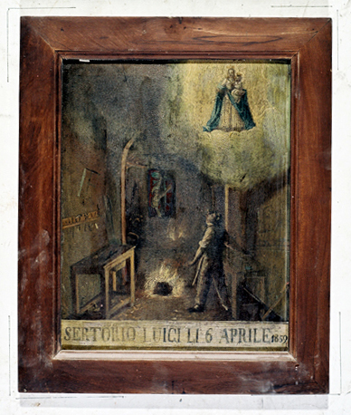 ex-voto, tableau : Accident dans l'atelier d'un forgeron, Luigi Sertorio