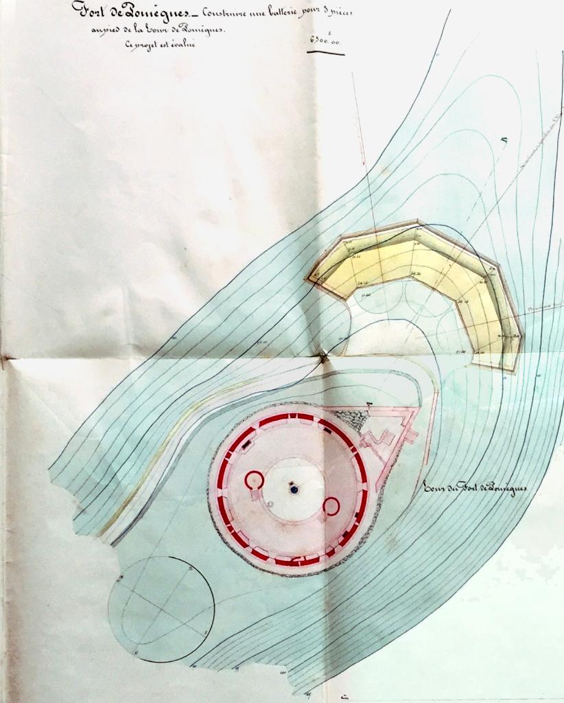 [Projet de batterie pour 3 pièces au pied de la tour de Pomègues], 1849.