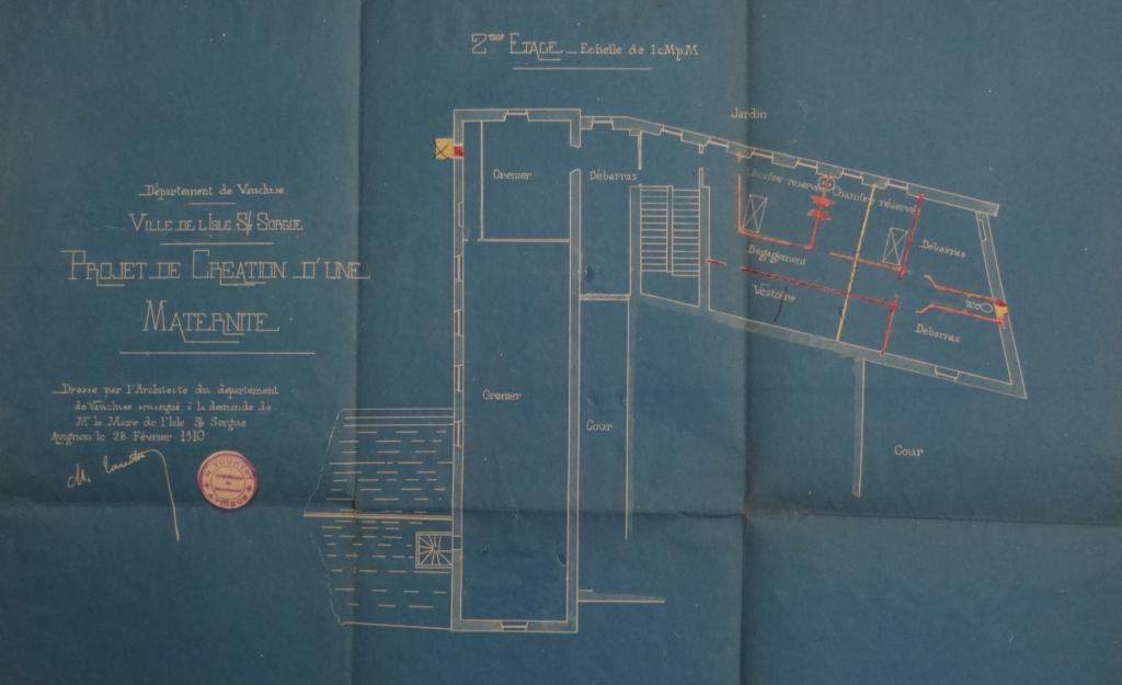 Département de Vaucluse, Ville de L'Isle s/ Sorgue, projet de création d'une maternité, 2e étage [de la maison de charité], 1910. 