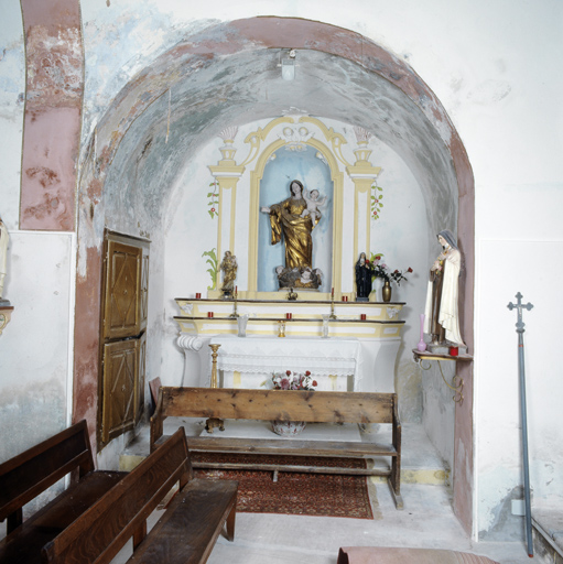 autel, gradins d'autel (2), retable (autel secondaire, autel tombeau, retable architecturé à niche), de la Vierge