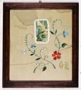 ex-voto, tableau de broderie : Saint Antoine de Padoue et fleurs