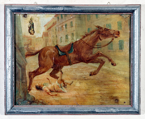 ex-voto, tableau : Fillette piétinée par un cheval, C. Bino