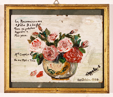 ex-voto, tableau : Bouquet de roses roses dans un vase