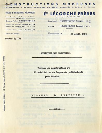 Devis à en-tête de l'entreprise Lécorché Frères, 1963.