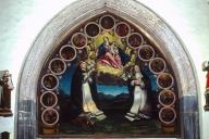 tableau : La Vierge et l'Enfant remettant le rosaire à saint Dominique de Guzman et à sainte Catherine de Sienne