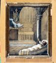 ex-voto, tableau : Demande de guérison d'un enfant couché dans un lit de fer
