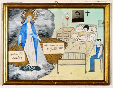 ex-voto, tableau : Demande de guérison d'une femme hospitalisée, Mme Bodino