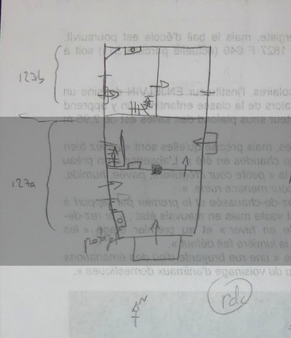 Plans schématiques du bâtiment. Rez-de-chaussée surélevé (partie non grisée).