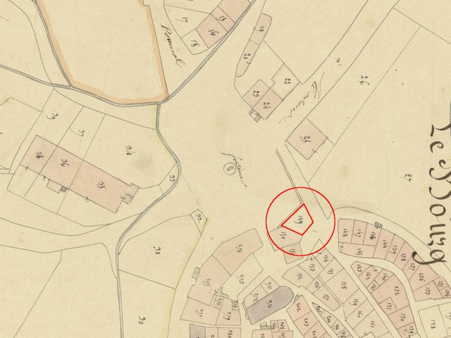 Plan de situation, d'après le cadastre de 1839 (section F1). Echelle d'origine 1/1 000e.