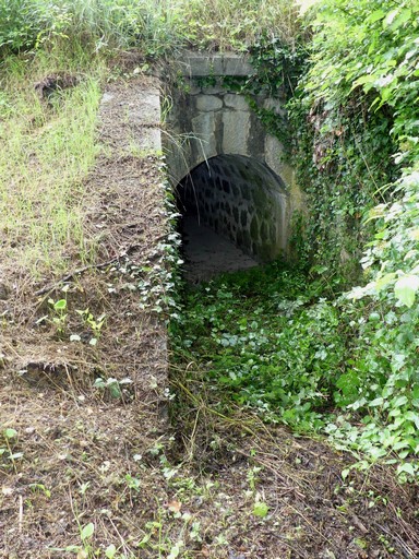 Canal de dérivation des eaux du Buëch. Sortie de la section souterraine passant sous la digue du Riou de Clarescombes.