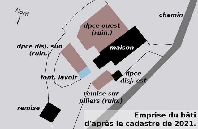 Emprise du bâti en 2021 et dénomination des bâtiments.