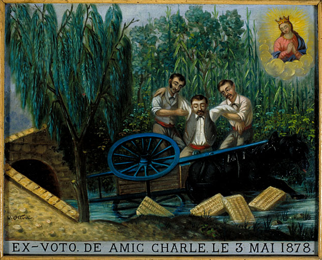tableau, ex-voto : Accident de charrette de Charles Amic