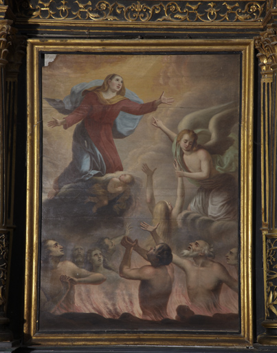 Tableau d'autel : Vierge à l'Enfant dite Notre-Dame de la délivrance des âmes du purgatoire