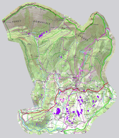 Commune de Rosans. Localisation des parcelles de vignes mentionnées dans le cadastre de 1839, reportées sur la carte IGN (échelle d'origine 1/25 000e).