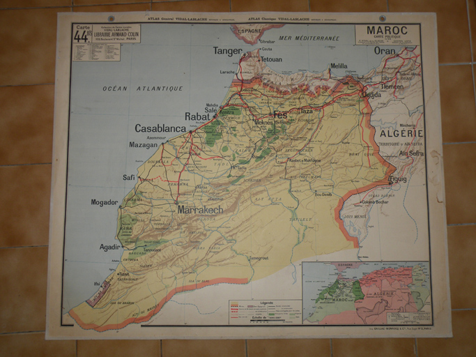 carte murale : Maroc Carte Physique, Maroc Carte Politique