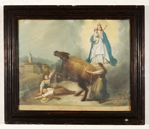 ex-voto, tableau : Deux enfants menacés par un cheval, Maria Fighera