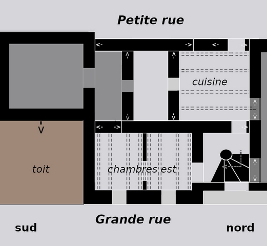 Plan schématique du bâtiment (partie non grisée) : étage carré.