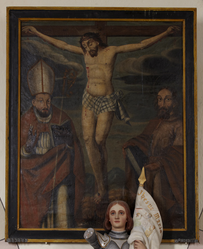 Tableau : Crucifixion avec saint Jacques le Mineur et saint Jacques le Majeur (?)