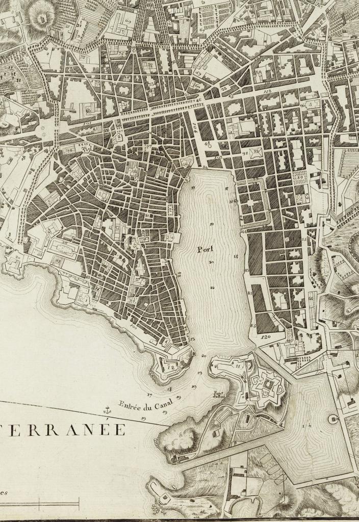 Plan de Marseille avec un projet d'agrandissement, 1804. Détail.