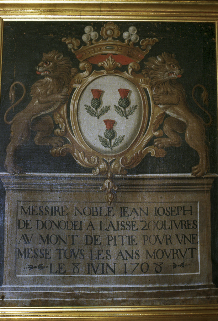 Donatif du mont de piété au nom de Jean Joseph de Donodei décédé en 1708.