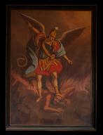 Tableau, cadre : saint Michel terrassant le démon