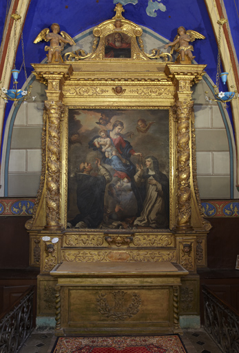 Ensemble de l'autel de Notre-Dame-du-Rosaire : autel, deux gradins d'autel et retable