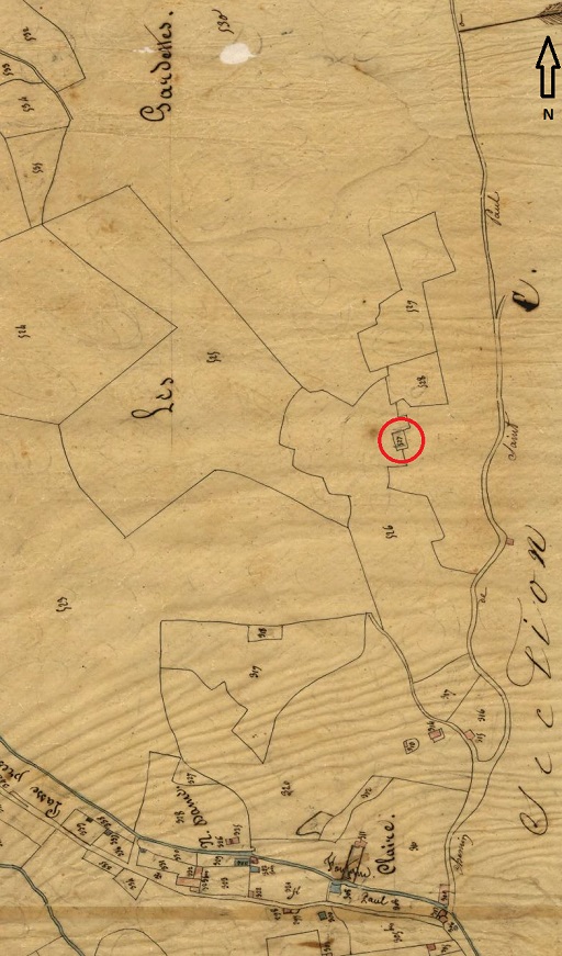 Plan de masse et de situation d'après le cadastre de 1833 (section A, parcelle 527).