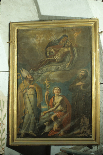 tableau : Vierge des Sept Douleurs, Saint évêque, Saint Jean Baptiste, Saint François d'Assise