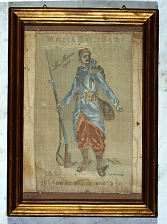 ex-voto, tableau de broderie : Soldat de la guerre de 1914-1918