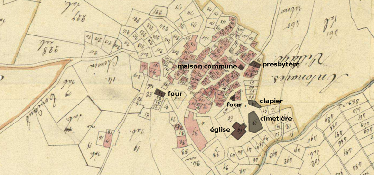 Propriétés de la commune d'Antonaves en 1827 d’après le plan cadastral, section A.