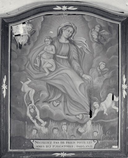 tableau : La Vierge et l'Enfant intercédant pour les âmes du purgatoire