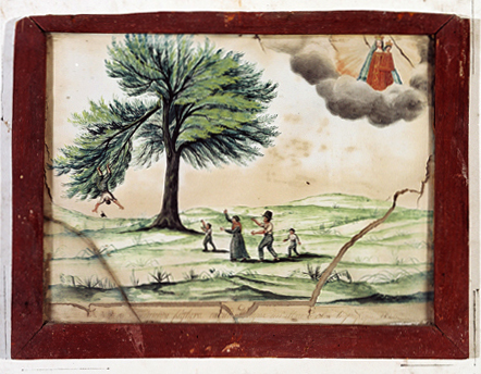 ex-voto, tableau : Chute d'un jeune homme tombant d'un olivier, Giuseppe Fighera