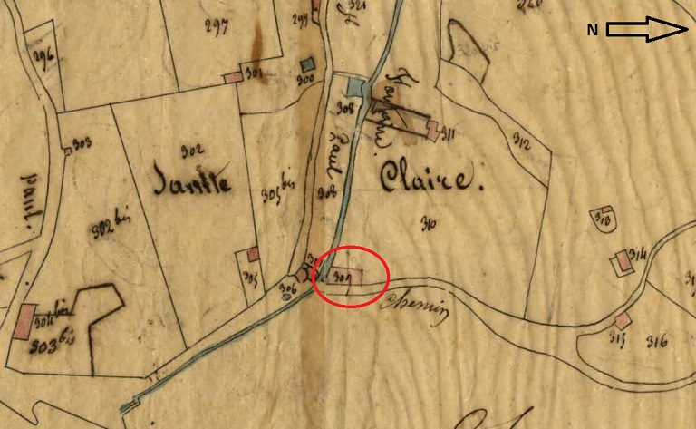 Plan de masse et de situation d'après le cadastre de 1833 (section A, parcelle 309).