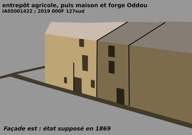 Façade est, état supposé en 1869.