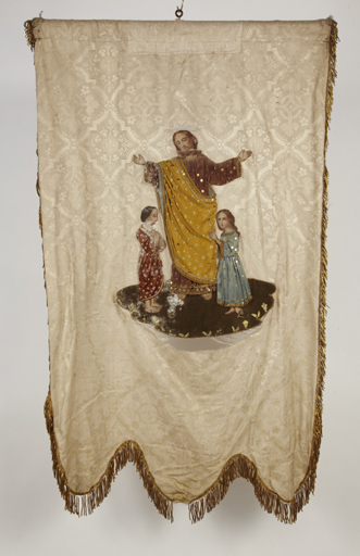 Bannière de procession : Jésus et deux enfants