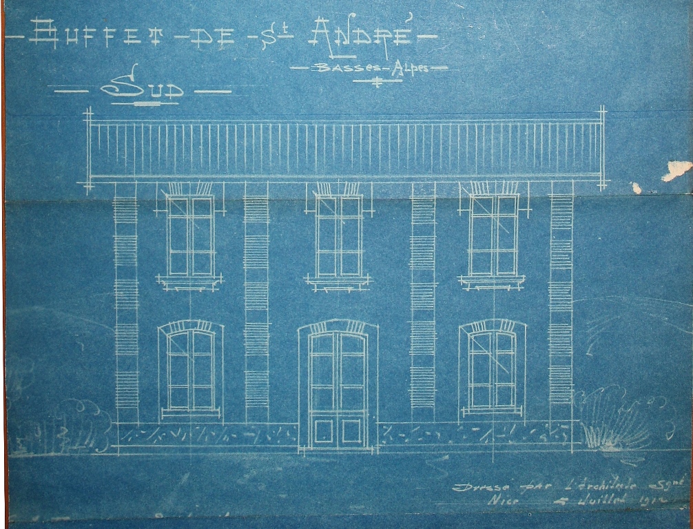 Premier projet d'agrandissement du buffet, 1912. Elévation.