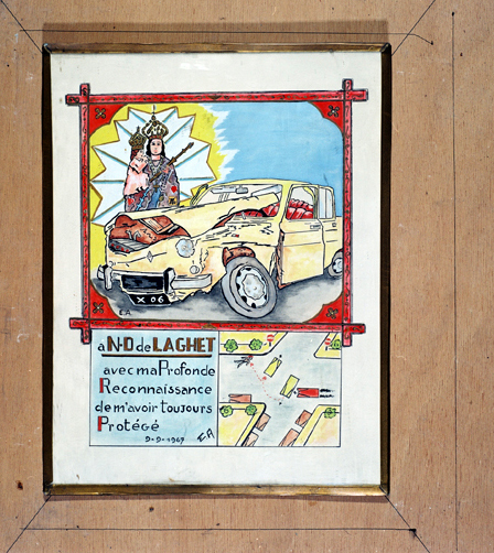 ex-voto, tableau : Accident de voiture automobile (N° 3)