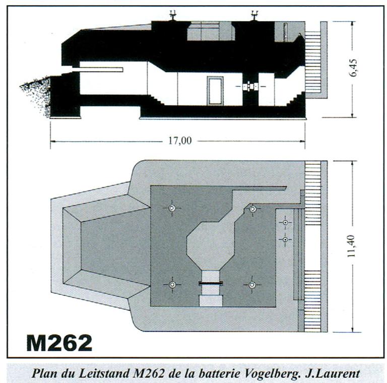 Plan du Leitstand M262 de la batterie Vogelberg. [Plans et coupe d'un poste de conduite de tir ou leitstand de la batterie Vogelberg]. 2008.