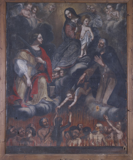 tableau d'autel : Vierge à l'Enfant délivrant les âmes du purgatoire