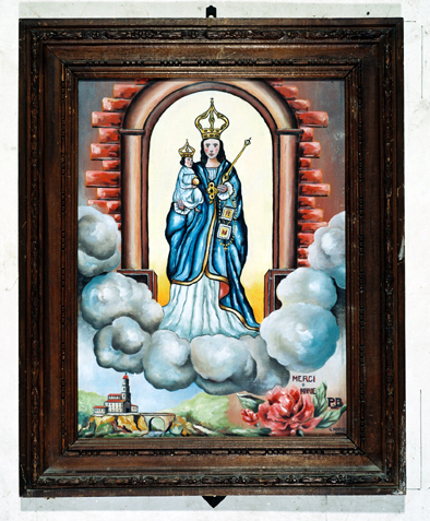 ex-voto, tableau : Vierge et sanctuaire de Notre-Dame de Laghet, P.B. Cannes