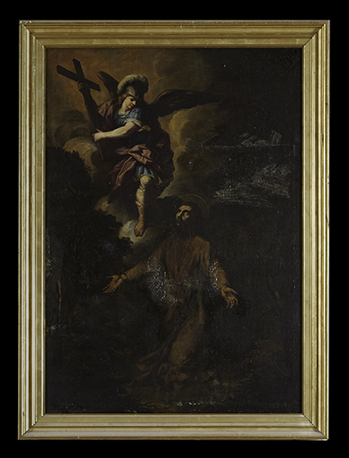 Tableau, cadre : l'Apparition de l'archange saint Michel à saint François (?)