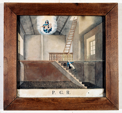 ex-voto, tableau : Chute d'un homme dégringolant d'une échelle et d'un escalier, Luigi Arena